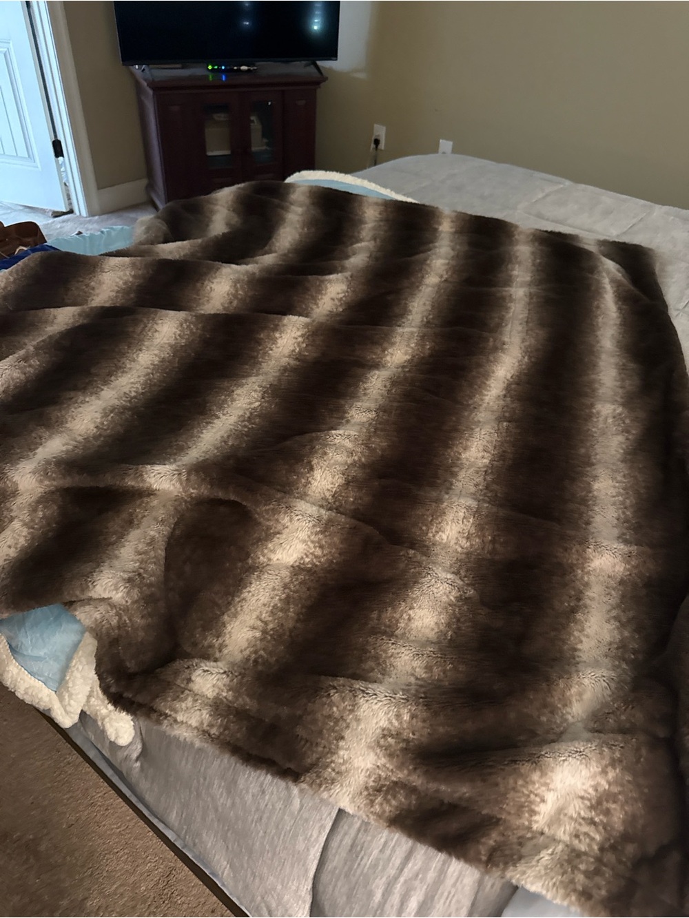 Bedsure Heated Throw Blanket 50x60 Brown/White-No Power Cord As Is-Used Once